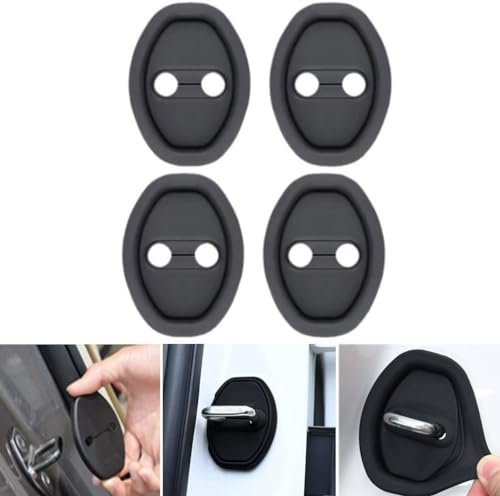 4 PCS Car Silicone Door Latch Protective Cover, Silent Shock Pads Silicone Door Lock Protector, Universal Door Latch Protective Cap Case Automotive Interior Replacement Accessories (Black)