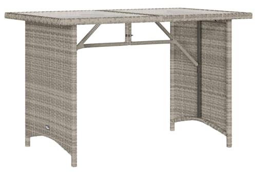Makastle Polyrattan Gartentisch Garten Esstisch Balkontisch Terrassentisch Wetterfest Garten Tisch Esstisch Gartenmöbel mit Glasplatte Hellgrau 110x68x70 cm Poly Rattan