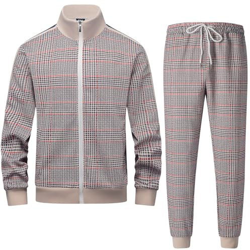 Männer Track Suits Sets Langarm Full-Zip Sweatsuit Aktive Jacken und Hosen 2-teilige Outfits ANAYSN-1215TK1-Red-L