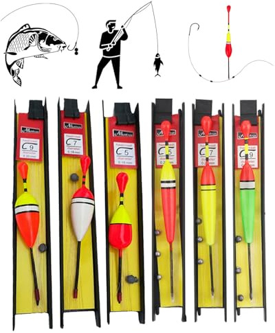 KGDUYC Fishing Posen Set Angelposen 6 Stück Angeln Schwimmt Set Mit Senkblei, Angelschnur und Haken (5#, 7#, 9#) für Friedfische, Forellen, Aal, Zander ideal für See, Fluss, Bach und Teich