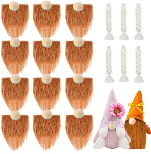 Nocyclonic Pack of 30 kunstpelz Stoff GNOME bart mit holzkugeln Set DIY Wichtel Bart Weihnachtsmann Bart Lustiger Falscher Bart Ostern Deko Cosplay Party Zubehör (W)