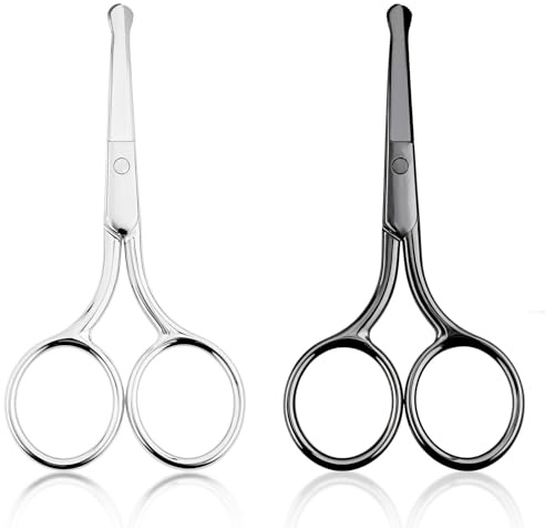 Gjinxi 2 x Bartschere Nasenhaar Schere Abgerundeter Nasenhaarschere Edelstahl Runder Spitze Nasenschere Nasenhaarschneider Augenbrauen Gesichtsschere für Männer Ohrhaaren, Nasenhaaren und Barthaaren A