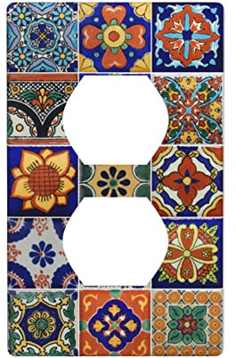 Hulnulnu Coperture per interruttori della luce, piastra messicana per prese elettriche, piastra decorativa per interruttori, motivo in ceramica, 1 banda singola duplex presa da parete