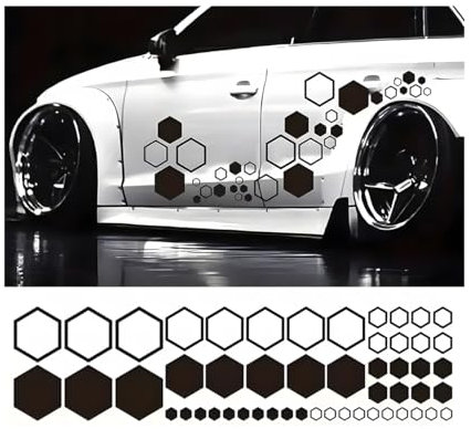 JNNJ Aufkleber Waben Auto, Sechseck-Autoaufkleber, Hexagon Geometrische Muster Aufkleber Auto, Dekorative Wabenmuster Auto Seite Karosserie Aufkleber, Autos Universal Dekoration Zubehör(Schwarz)