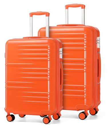 British Traveller Set de 2 Valise Rigide Trolley Bagages, Valise de Voyage avec roulettes 4x360 degrés et Serrure TSA, 64/74cm cm (Orange)