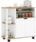 HOMCOM Küchenwagen Servierwagen mit Schrank, verschiebbaren und verstellbaren Einlegeböden, Rollwagen Küchenregal mit Arbeitsplatte, Rollen für Esszimmer, 80 x 40 x 82 cm, Weiß