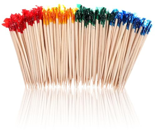 Dimeho 1000 palillos de madera con volantes, palillos de dientes para cóctel, palillos de dientes con sabores con varios colores, palillos decorativos de 2.5 pulgadas, palillos de dientes elegantes