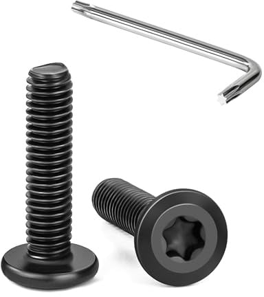 Tunejoy 20 Pezzi Viti a Testa Piatta Torx Nero M6 x 25 mm Vite a Testa Esagonale Bulloni in Acciaio Inox A2 V2A Bulloni per Mobili con Chiavi a T30 Filettatura Completa