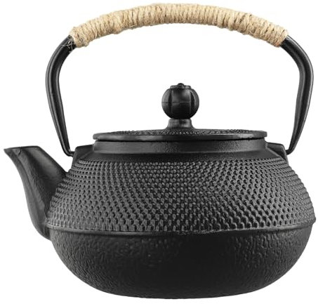 Théière japonaise en fonte noire avec infuseur, 900 ml - Théière japonaise traditionnelle en vrac avec filtre en maille et motif Hobnail