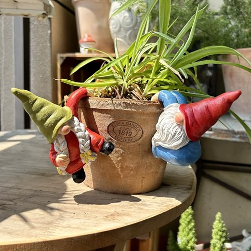 WSHMZYHOME Garden Gnomes Plant Pot Hugger Figure Statue Outdoor,2pcs