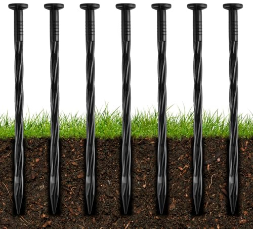 100Pcs 8-Inch Plastic Landscape Edging Spikes, Spiral Anchoring Nails for Weed Barrier, Paver Edging, Landscape Edging, Artificial Turf, Grass Pathways, and More