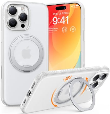 TORRAS 360° Ostand O3 Fitness für iPhone 15 Pro Max Hülle für MagSafe [Flexibler Ständer & Nr.1 Magnetkraft & Zertifiziert Militärischer Schutz] Hülle iPhone 15 Pro Max Case Weiß