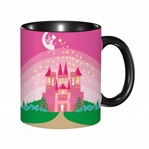 HRRASFAZF Tasse Kaffeetassen,Große 330ml Mit Henkel 100% Handbemalt kaffeebecher porzellan,Mädchen, Magisches Fantasy Märchen Prinzessinnenschloss mit Pixie,Frauen,Jahrestag,Muttertag