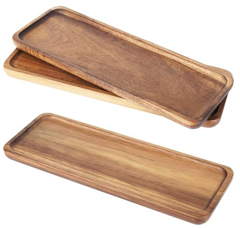 YHNDECO 3 Stück Holztablett Rechteckig, 29 x 10.5cm Tablett Holz Dekotablett aus Akazienholz, Serviertablett Holz Deko-Tabletts für Dessert Kosmetik Schmuck Kerzen
