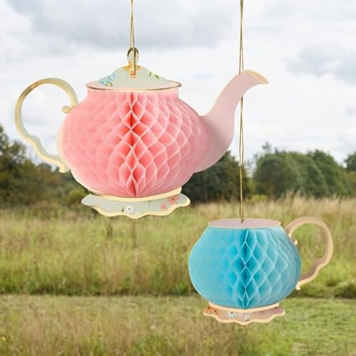 Club Green Tea Party Honeycomb Decorations – Set of 2, Teapot and Teacup, Alice in Wonderland Party Decor, Mad Hatter Tea Party Decorations, Whimsical Wonderland Table Decor