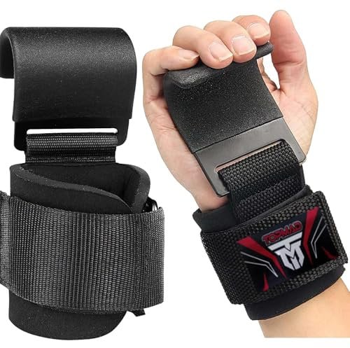 TOPMAD Heavy Duty Gym Hooks for Weight Lifting – Wrist Support Straps for Deadlifts, Pull-Ups, Powerlifting – Padded Neoprene Grip – Men & Women – Gym Accessories