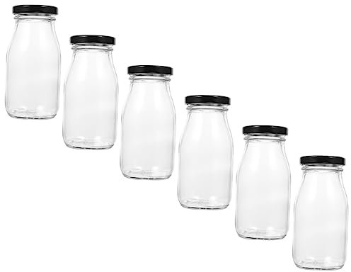 FONDOTIN Bouteilles En Verre Pour Lait Avec Couvercle 250 Ml Lot De 6 Récipients à Jus Vintage Bouteilles Réutilisables Pour Réfrigérateur Pour Smoothies Et Sirop D'érable