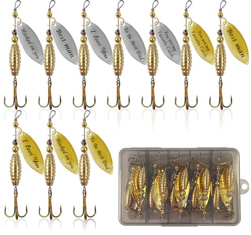 aiyraa 10pcs Fishing Spinners- Trout Spinners Lures Set, Gold Fishing Spinners Lures Baits with Box for Trout Mackerel Pike Salmon Bass