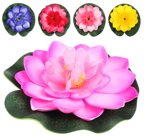 Alipis Artificial Floating Water Lily 4 Inch Simulated Lotus Flower with Lily Pads for Garden Ponds Aquarium and Outdoor Pond Accessories Decor