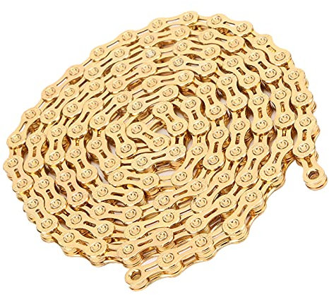 Titaniumbeschichtete Kette, 10 Speed ​​Chain 116 Glieders Gold, Wear-resistent, Starker Korrosionsbeständigkeit, Installation ohne Werkzeuge, Schnelles Schalten, Hohles Design,