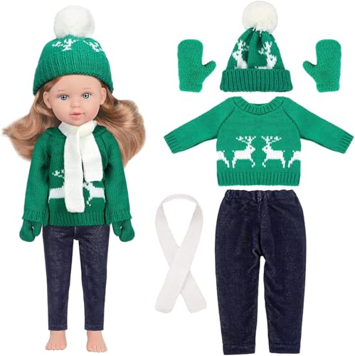 Weihnachtskleidung Puppe, Kleidung Outfits Für Baby Puppen, 18 Zoll Weihnachts Puppenkleidung, Winteranzug, Pullover, Hose, Mütze, Schal, Handschuhe, Geeignet Für 18 Zoll Puppen/C