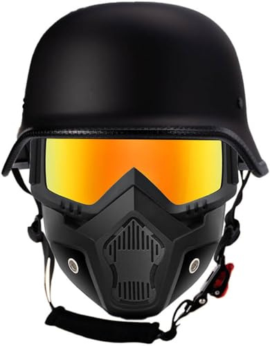 Deutsch Helm Halboffenen Vintage Öffnen Motorradhelm Halb-Helm DOT/ECE-Zertifizierung Chopper Helm Mit Sonnenbrille Mask Für Mopeds Cruiser Vintage Jet Helm M-XXL