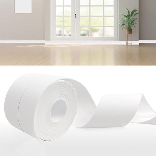 DIKARIYA Plinthe Souple Autoadhésive 15m Blanc Plinthe PVC Adhesive 50x20mm | Bande d'étanchéité Autocollante Salle de Bain Imperméable Flexible Ruban Autocollante pour Les Plans de Travail Cuisine Salon