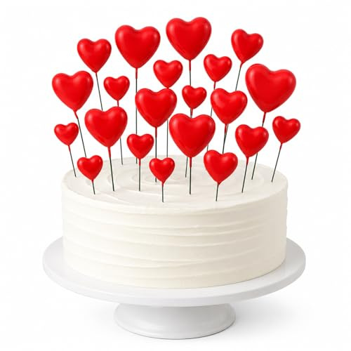 Fesnova Rot Herz Tortendeko Geburtstag mit Schaum,Deko Herzen 20 Stück,Tortenaufleger Personalisiert Bastelmaterial für Muffin Deko Blumengestecke und Hochzeitsdekoration,Valentinstag Thema