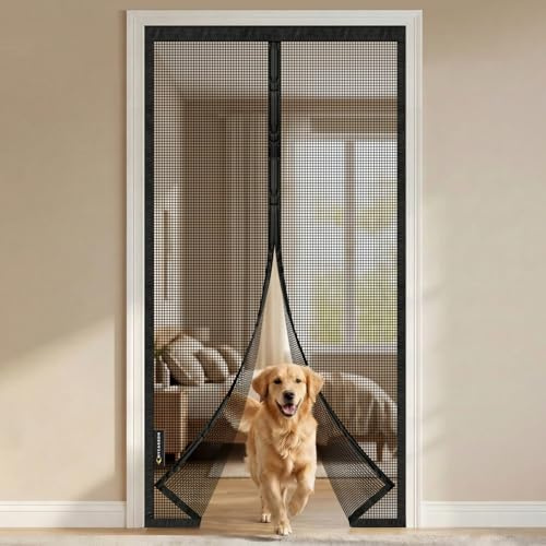 MYCARBON Moustiquaire Porte en Fibre de Verre, Rideau Moustiquaire Magnétique Porte Fenêtre, Matériau Ignifuge, Hyper Résistant aux Griffures des Chats, Anti UV, Avec Ruban Adhésif, 100x210cm, Noir
