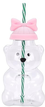 Topiky Glass Bear Cup with Straw Lid, Bear Straw Cup, Glass Cups, Cute Mugs Sippy Cups Coffee Beer Wine Cocktail Drinks for Gift, Reusable Adorable Drinks