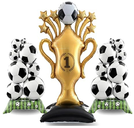 Football Party Decorations 2026 – Giant Self-Standing Trophy Balloon (82x150cm) with 2 Standing Soccer Ball Balloons (56x98cm), Football Theme Party Decor for Birthday & Match Viewing Events