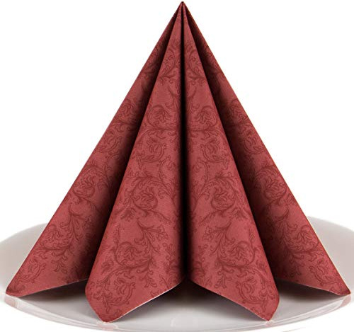 Servietten Ornament bordeaux Premium Airlaid, STOFFÄHNLICH | 50 Stück | 40 x 40cm | Hochzeitsserviette | hochwertige edle Serviette für Hochzeit, Geburtstag, Party, Taufe, Kommunion | made in Germany