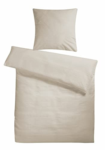 Carpe Sonno Seersucker Bettwäsche 155x220 Baumwolle | Sommer Bettbezug 155x220-cm | Leichte Sommerbettwäsche Bügelfreie Bettwäsche-Sets | Kühlende Baumwollbettwäsche 155x220 Braun