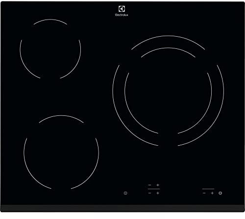 Electrolux EHF6231FOK Placa vitrocerámica, Biselada, 3 zonas de cocción, Doble de 27 cm, Panel de control táctil independiente, Bloqueo Seguridad, Negro, 60 cm