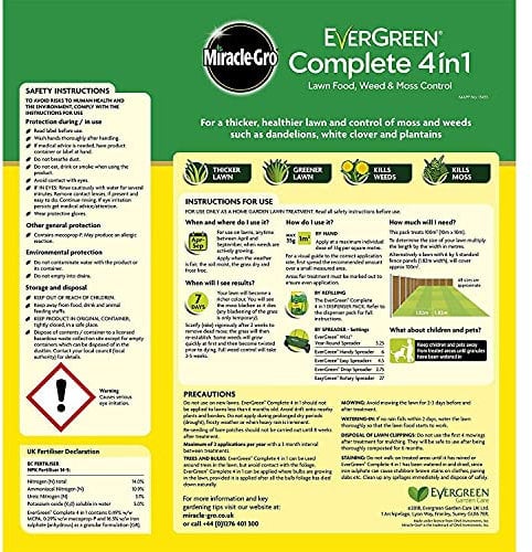MIRACLE GRO EverGreen 4 in 1 Lawn Care - Kills Weeds, Moss and Feeds Lawns - 80m2