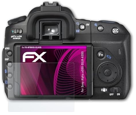 atFoliX Glasfolie kompatibel mit Sony Alpha a350 DSLR-A350 Panzerfolie, 9H Hybrid-Glass FX Schutzpanzer Folie