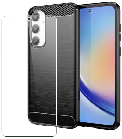 SDTEK Coque pour Samsung Galaxy A35, Fibre De Carbone Etui avec + Verre Trempé Film 360 Degrés Protection Housse Case Cover