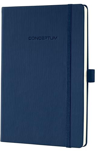 Sigel CO657 Notizbuch A5 liniert blau, Hardcover, 194 nummerierte Seiten, nachhaltiges Papier, mit Inhaltsverzeichnis, Stiftschlaufe, Falttasche, Gummibandverschluss, Conceptum