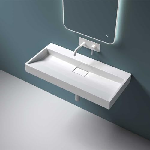 Durovin Bathrooms Luxurious Cast Stone Resin Bathroom Basin - Wall Hung Or Countertop Dual-Installation Basin Sink No Tap Hole - Concealed Waste - 1000 x 460mm (WXD)