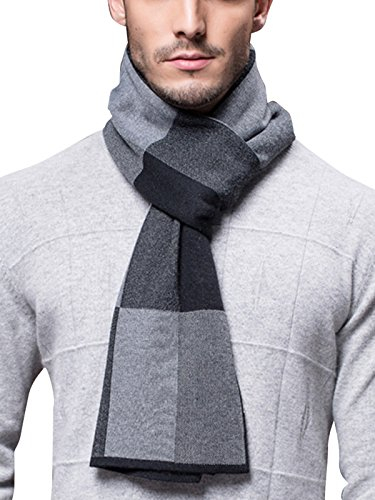 WANYING Winter Herbst Herren Strickschal 6% Wolle Gestrickter Schal Super Weich Business Casual - 180 * 30 cm Kariert Schwarz Grau