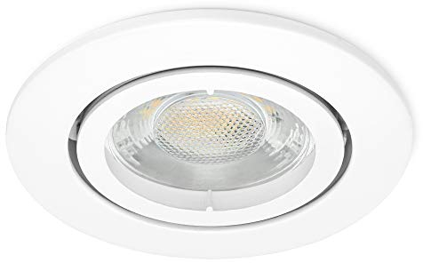 linovum LED Deckeneinbaustrahler extra flach 34mm - Deckenspot mit 4W warmweiß 230V - Einbaustrahler Einbauleuchte rund schwenkbar weiß