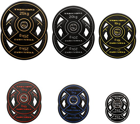 Train Hard® Olympia Hantelscheiben Gewichten Gummiert 2,5 kg, 5 kg, 10 kg, 15 kg, 20 kg, 25 kg (2 x 25 kg)