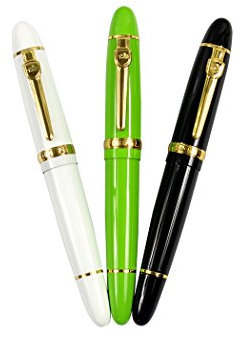 Ranvi JinHao 159 Fountain Pen With Gold Trim, 0.5MM Medium Nib, 3 PCS ,3 Colors (Black, White, Green)