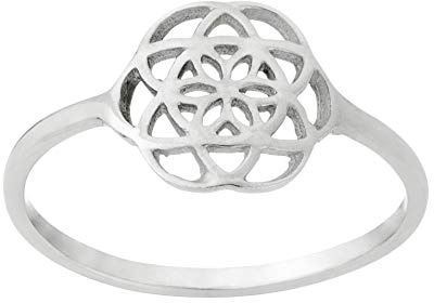 81stgeneration Ring Samen des Lebens aus Sterlingsilber für Damen | 925 Silber Filigraner Blumen-Mandala-Ring mit Dünnem Ehering | Aufwendig Durchbrochene Stapelringe | Hindu-Symbol Yoga-Schmuck