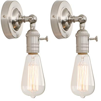 Phansthy 2x Vintage Wandleuchte Wandlampe Wandbeleuchtung Industrie Wandleuchten Loft-Wandbeleuchte Küchenwandleuchte Spiegeleuchte Badezimmerleuchte(Gebürsteter Edelstahl Farbe)