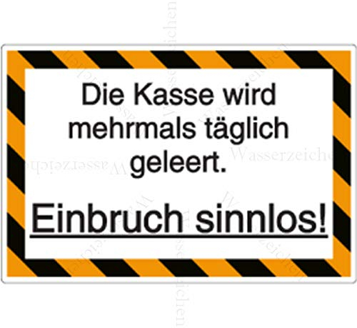15cm! Aufkleber-Folie Wetterfest Made IN Germany Einbruch zwecklos kein Bargeld Kasse täglich geleert Bewacht S998 UV&Waschanlagenfest-Auto-Vinyl-Sticker Decal Profi Qualität