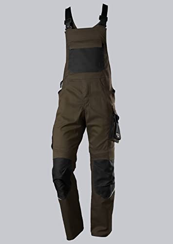BP 1979-570-4832 Latzhose mit Kniepolstertaschen - Stretch-Hosenträger - Verstellbarer Bund - 65% Polyester, 35% Baumwolle - Kurze Passform - Größe: 48s - Farbe: braun/schwarz