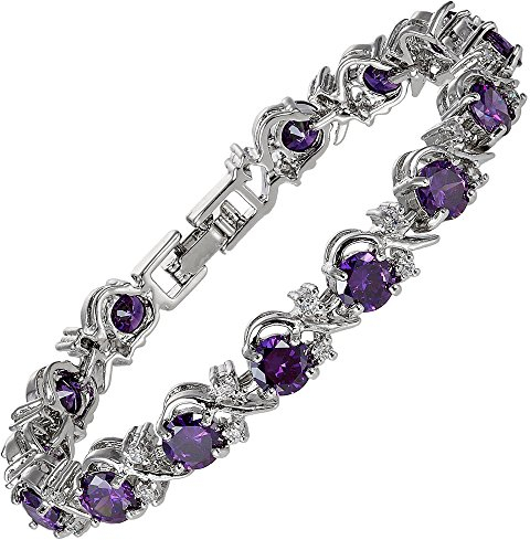 Gioielli Rotondi Tagliati Viola Ametista Pietre preziose Fine CZ [18cm / 7inch] Braccialetto da Tennis Semplice Eleganza Moderna Sacchetto di Gioielli Liberi