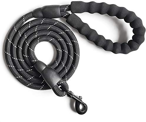 VLDCO 3 m Starke Hundeleine, extra strapazierfähig, Kletterseil, bequem, gepolsterter Griff, stark reflektierende Fäden für kleine, mittelgroße und große Hunde, 1,27 cm Durchmesser (Schwarz)