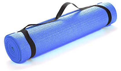 Mind Reader All Purpose Extra Thick Yoga Fitness & Exercise Mats with Carrying Strap, High-Density Anti-Tear, Blue